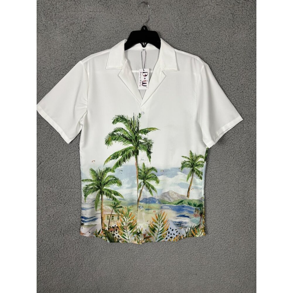 Barry.Wang Mens Tropical Palm Print Button-Up Shirt Short Sleeve Multi Small NWT